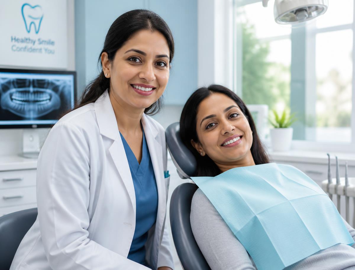 Dental implant specialist reviewing a 3D CBCT scan with a patient in Bhubaneswar
